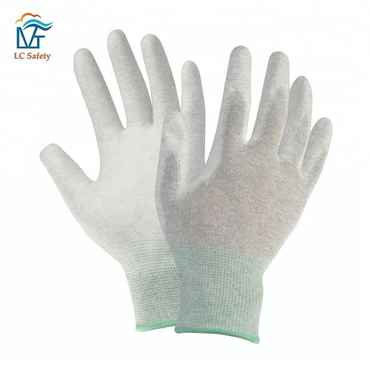 PU Coating Palm Fit Anti Static Gloves Carbon Fiber 13 Gauge ESD Cleanroom White PU Glove