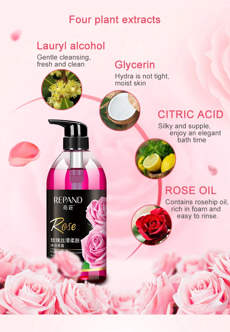 
organic rose oil whitening shower gel private label 