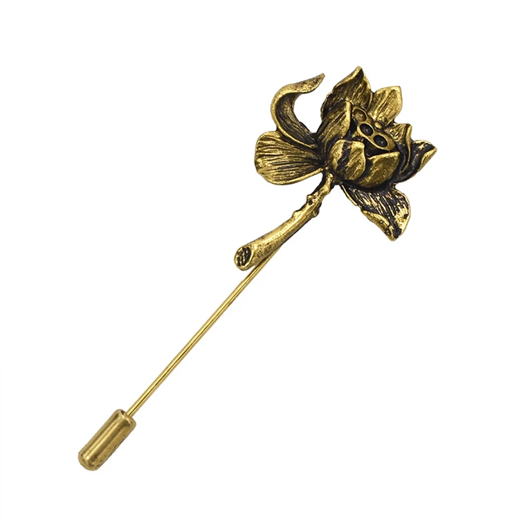 Men Unisex Gold Silver Metal Flower Lotus Safety Custom Pin Brooch For Women Party Jewelry