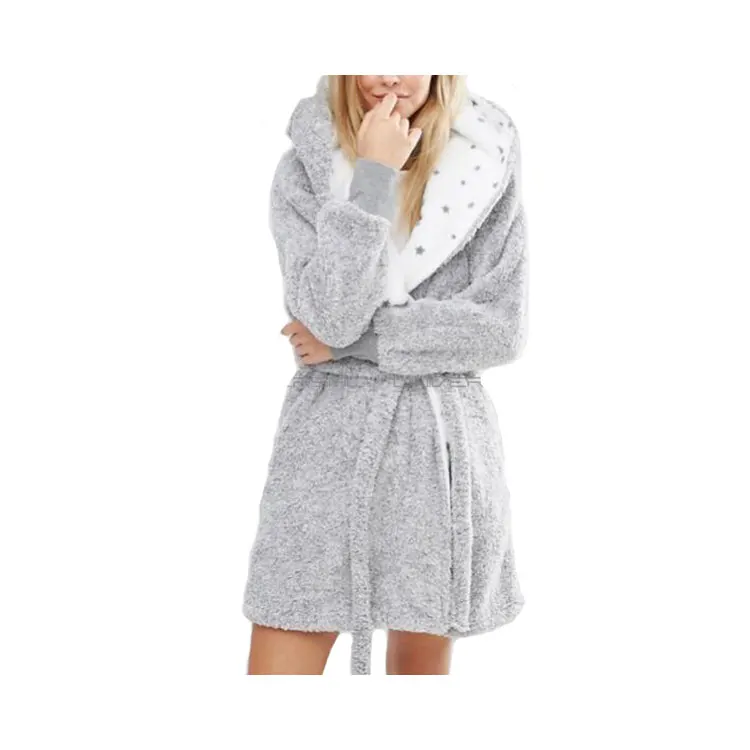 Hot selling gray cute coral fleece fabric custom cotton  pyjamas cartoon sleepwear womens pyjamas