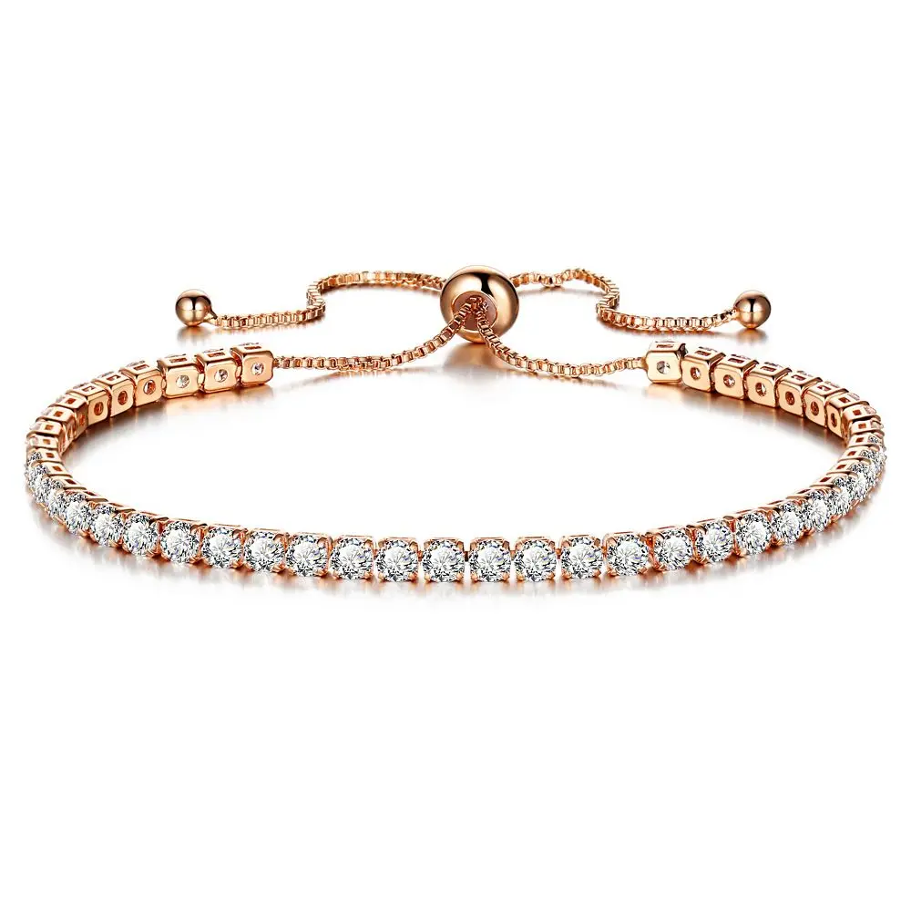 Fashion Single Row Multi Color Zircon Ajustable Gold Silver Tennis Chian Bracelet