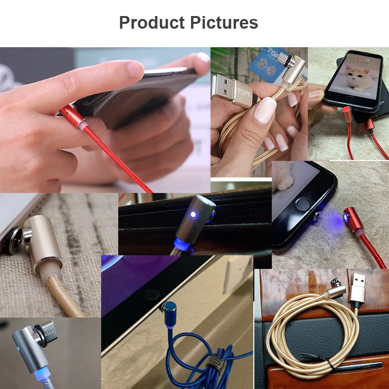 
Custom Logo AM51 2M 360 Magnetic USB Cable Right Angle 90 Degree LED Strong Magnetic Micro USB Type C Charging Cable 