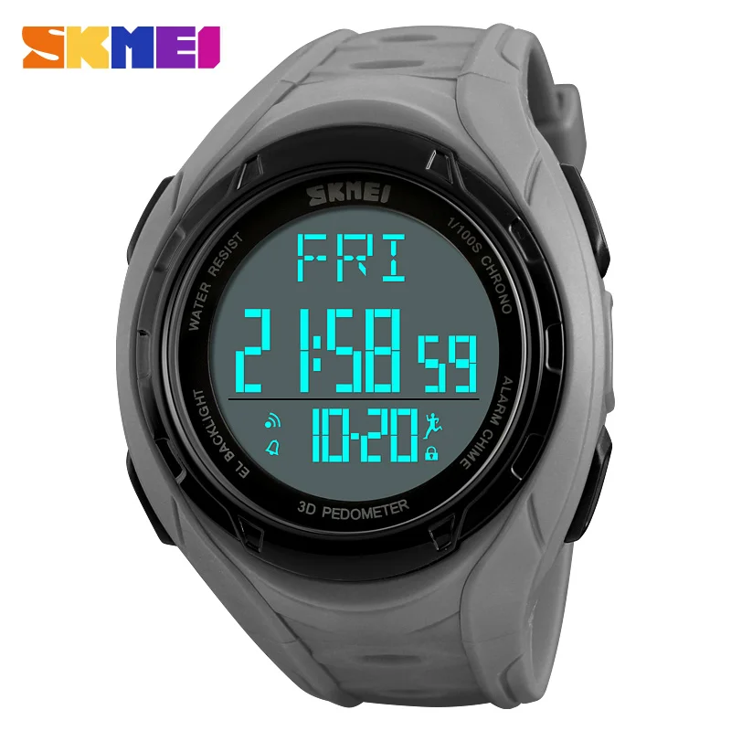 SKMEI 1315 Stainless Steel Back Water Resistant Digital Watch Sport Pedometer Wristwatch for Men