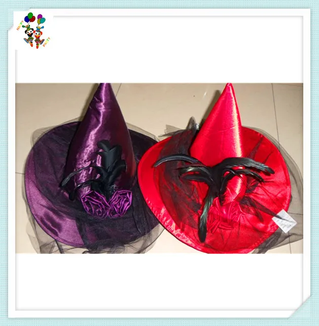 Children Fancy Dress Costume Black Halloween Witch Hats with Feathers HPC-0227