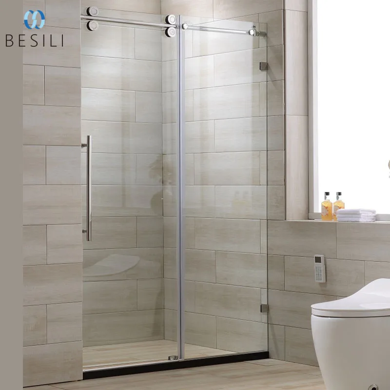 Tempered Glass frameless stainless steel wheel latest sliding door shower enclosure, shower room P-12