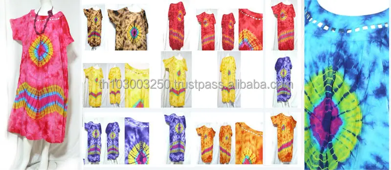 vintage retro thai style HIPPIE BOHO tie dye handmade lattice top kaftan maxi dress