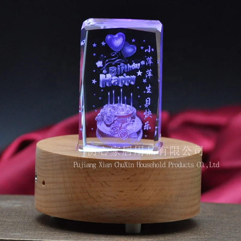 Wholesale Square Round Multi Color Led Bluetooth music Crystal glass wooden Light Lamp Base stand for birthday gift Decoration