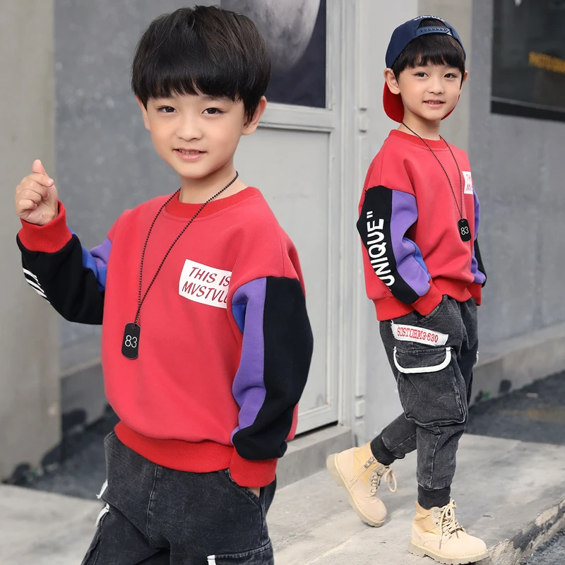 
DRSY1810BD22 Boy pullover winter sweatshirt without hood casual plain sweatshirt for kids 
