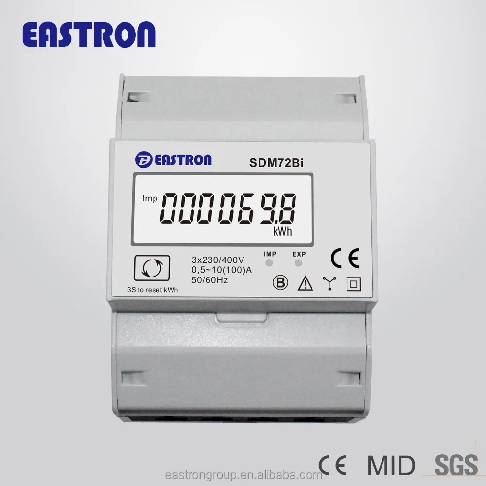 EASTRON SDM72Bi 3 Phase kWh Meter, DIN Rail Energy Meter, Resettable Digital Electric kWh Meter, MID Approved