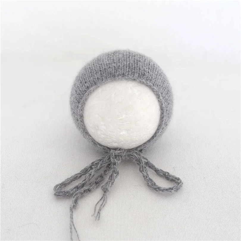 Ангорская шапка для новорожденных вязаная шапочка с начесом Серая маленьких мальчиков шапка-альпака детская фотографирования пушистая младенцев реквизит
