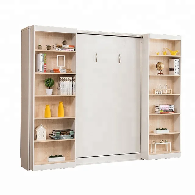 
Folding Wall Bed With Bookcase Wall Bed Mechanism Smart Bedroom Furniture 