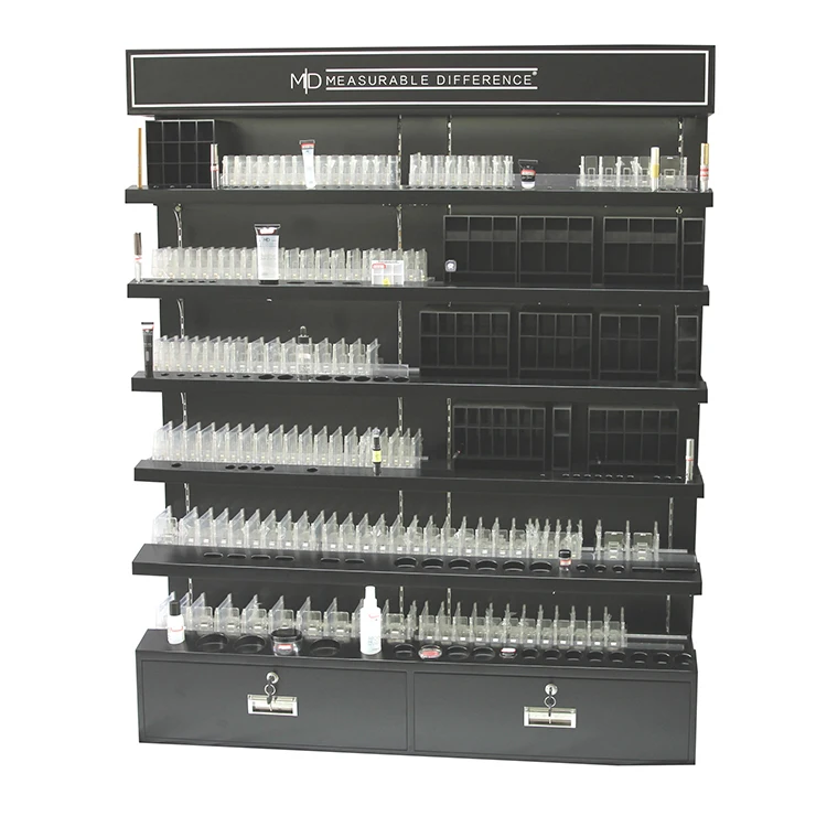 
Factory direct customized cosmetic display floor stands wall wood showcase designs retail furniture 