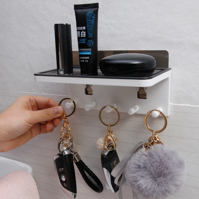 
2020 new design bathroom kitchen plastic multi-function storage rack with 5 hooks wall key hanger 