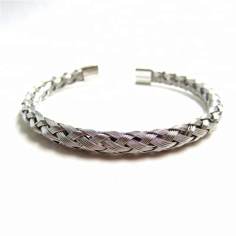 Sini Jewelry silver elegant mens stainless steel wire twist weave adjustable cheap punk jewelry bracelet bangles quotes