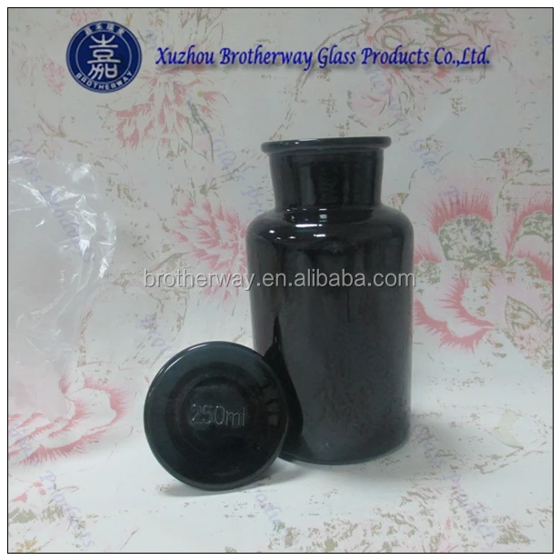 250 мл черная окрашенная стеклянная бутылка для аптеки со стеклянной пробкой