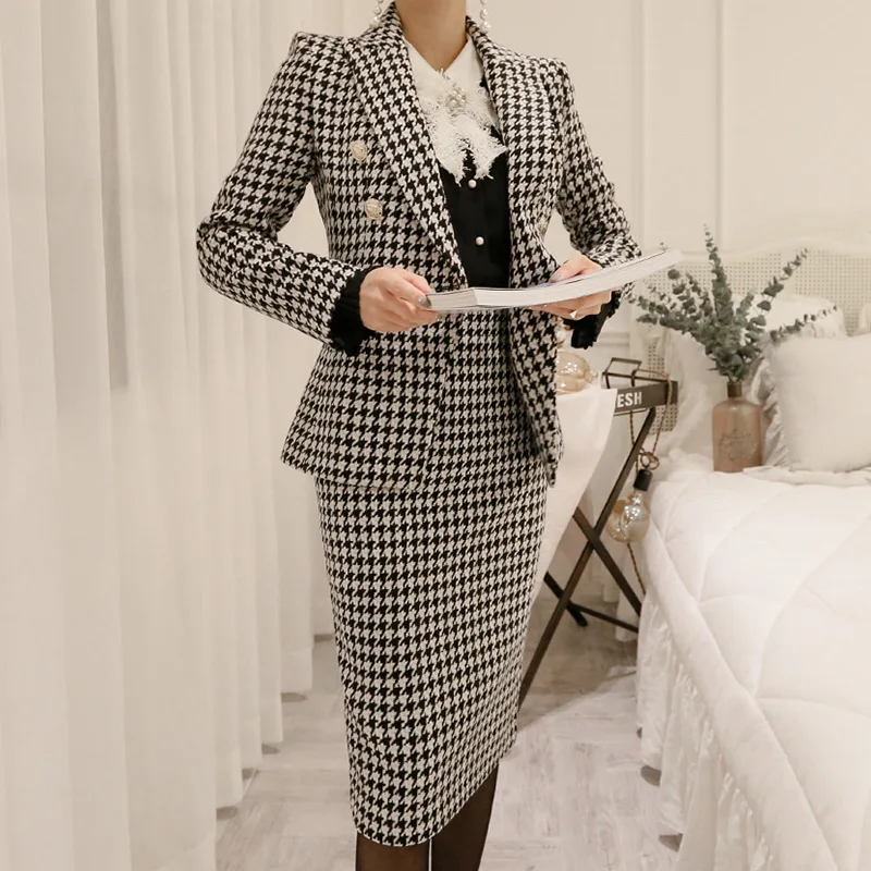 Factory Wholesale Plaid Design Women Skirt Suit Fashion Office Ladies Skirt Suit