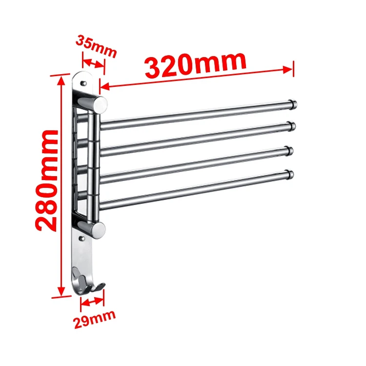 
304 Stainless Steel Bathroom 4 Rods Rotating Towel Rack 