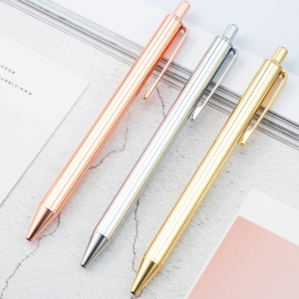 
new Best quality beautiful wonderful glossy silver rose gold plated luxury ballpoint press click metal pen for business gift 