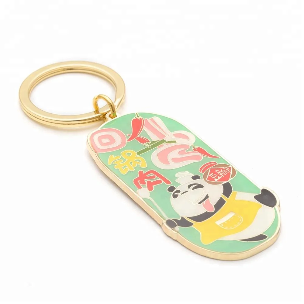 Factory cheap custom soft enamel color 2D design metal key ring panda keychain