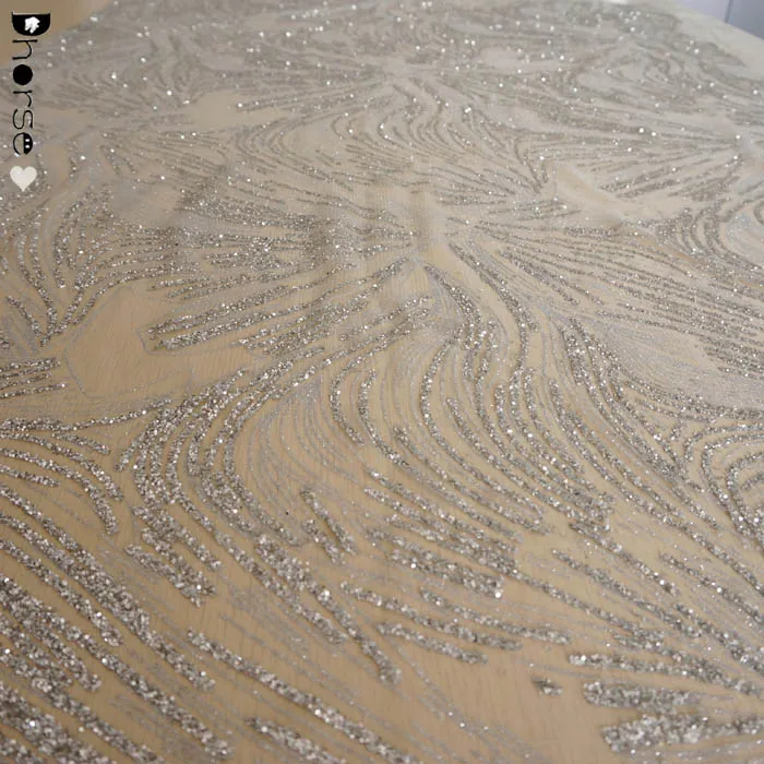 Wholesale sparkling silver sequined tulle lace glitter fabric for curtains