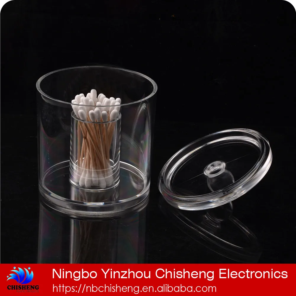 high quality transparent acrylic round with cover cotton swab box Cosmetic tip box cosmetic storage box