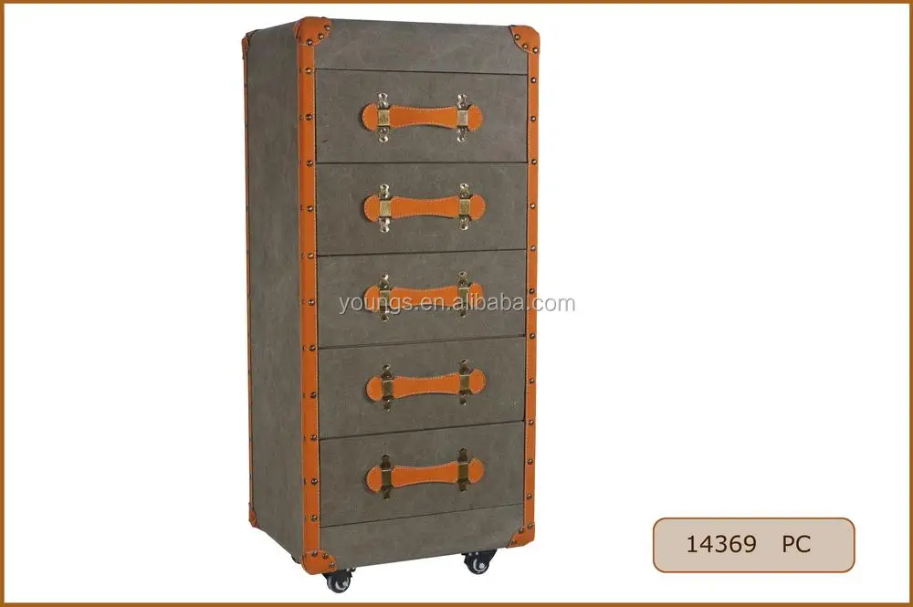 Decorative Canvas Covered Wooden Storage Cabinet Drawer Chest with Wheels