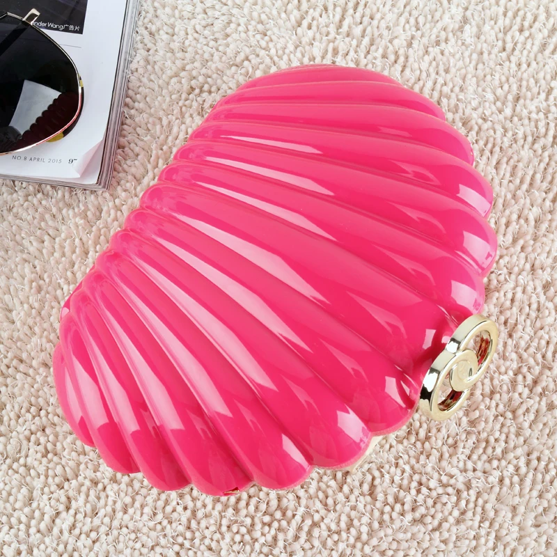 Fashion unique scallop fan shell shape jelly acrylic clutch bag women wedding dress bags handbags