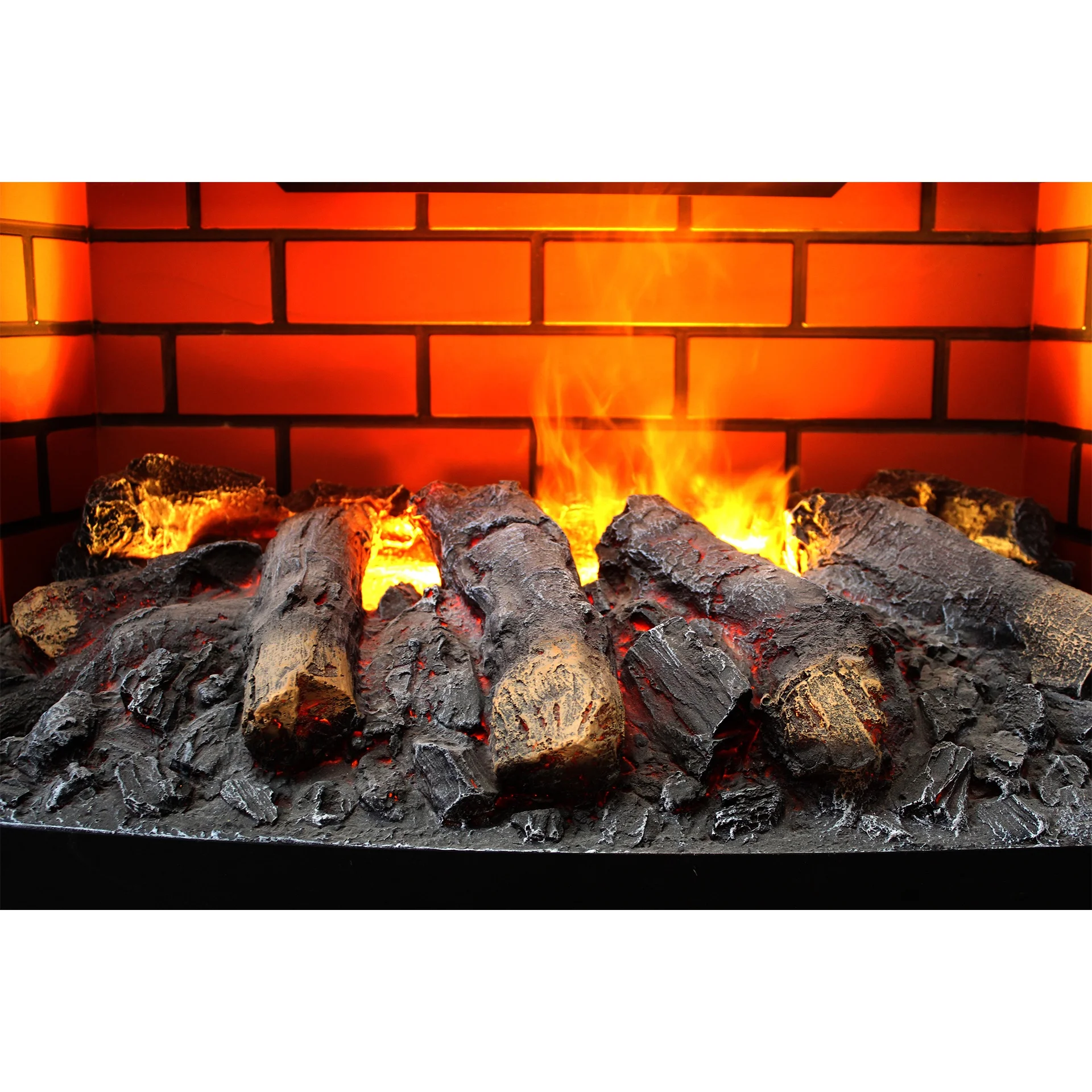Electric Water Vapor Fire Steam Ultrasound Fireplace lnsert Firebox 33 Inch Curved Polyresin Brick Wall