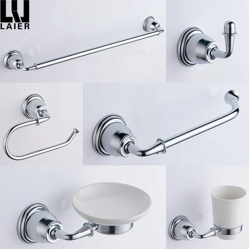 
6 pieces Luxury gold design wall mounted Brass bathroom accessories set 