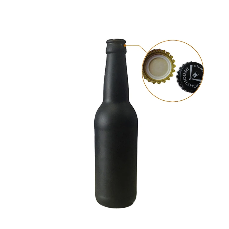 330ml  matt black beer bottle for sale custom  logo  size  painted glass beer bottle CY-1158
