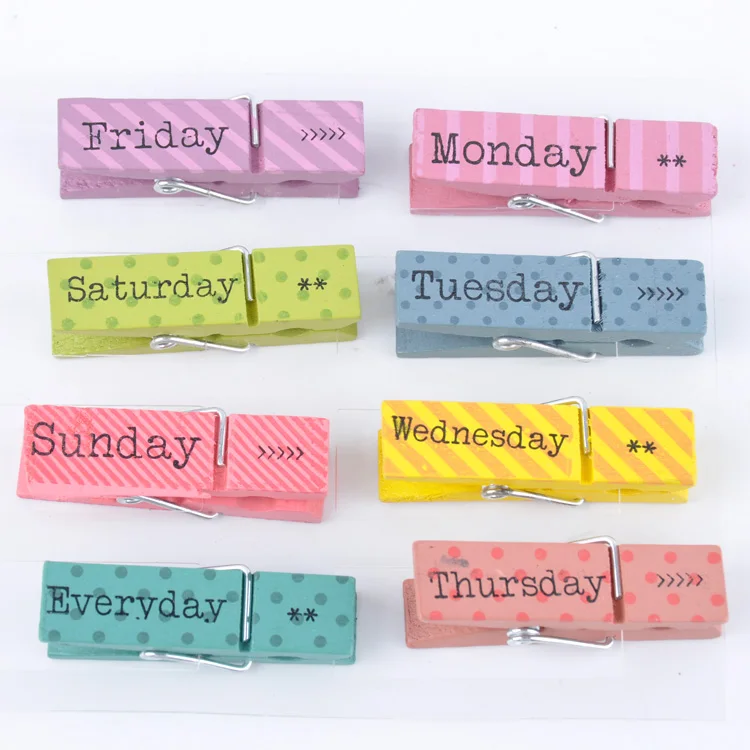 8pcs 45mm week days photo hanging wooden pegs craft