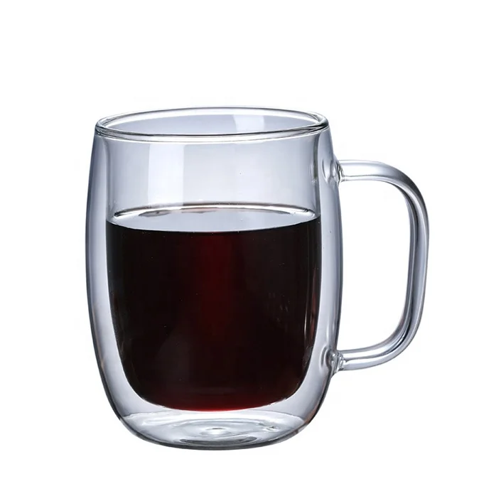 Best seller high quality double glass cup with handle