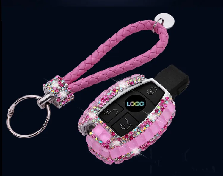 Crystal Rhinestones PC Smart Key Fob Case Holder Cover For C E S CLA CLS ML with strap