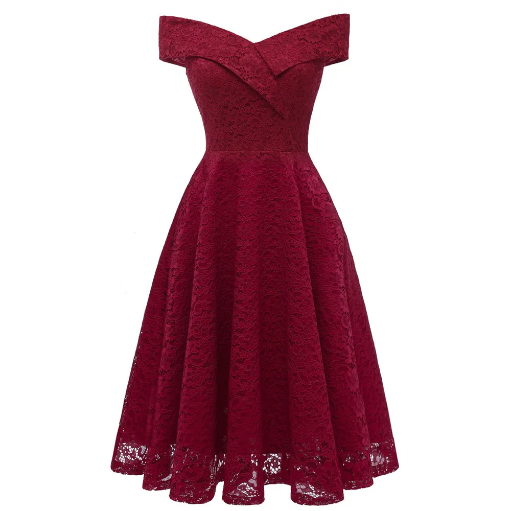 Elegant Bridal Gown Lace A-Line Bridesmaid Evening Dress Above Knee Neckline Oblique Sleeveless Bridesmaid Dress