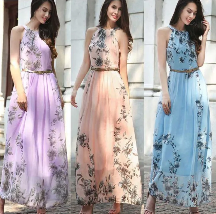 Zm40780c 2018, Европейское и американское женское платье, летние женские платья большого размера, шифоновое пляжное длинное платье для отпуска