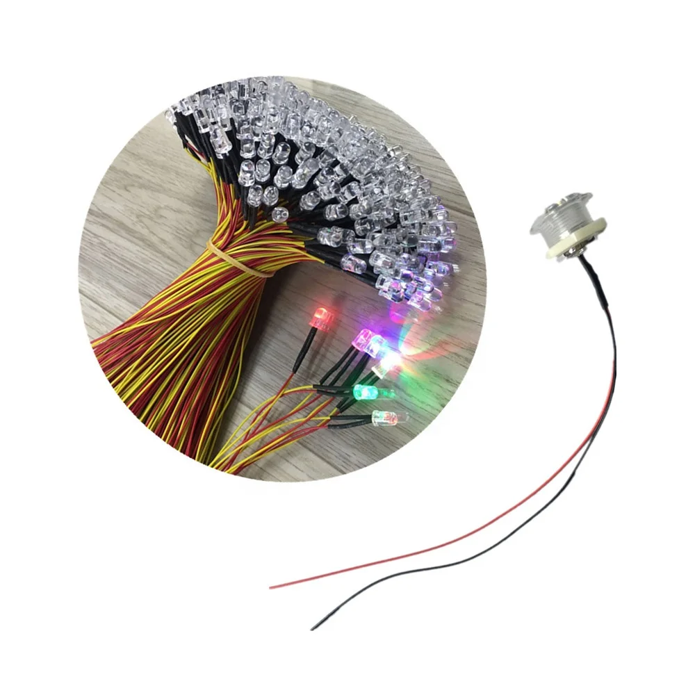 DC12V RGB Color 5mm led lamp with wire 20cm and lens kits