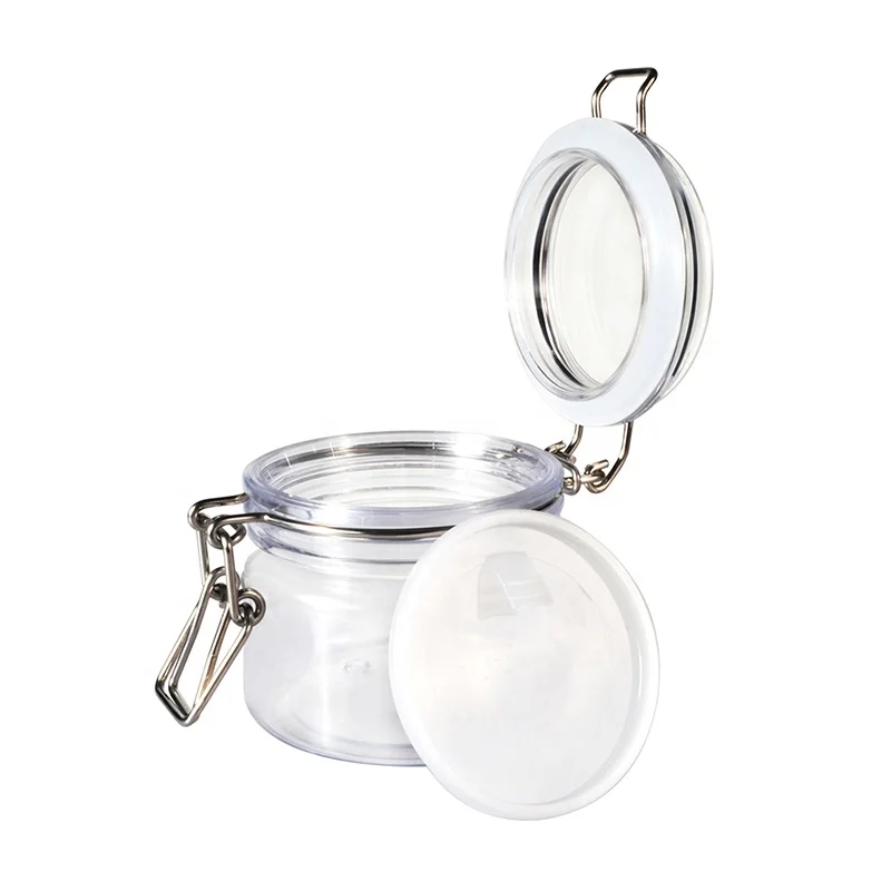 
Wholesale food storage container 40ml 60ml 120ml 150ml 200ml 250ml 550ml 1000ml air seal PET plastic kilner jar with metal lock 