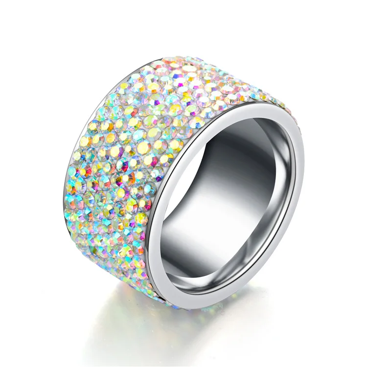 Hot style stainless steel ring is a new cross-border product with AB color Czech diamond titanium steel ring