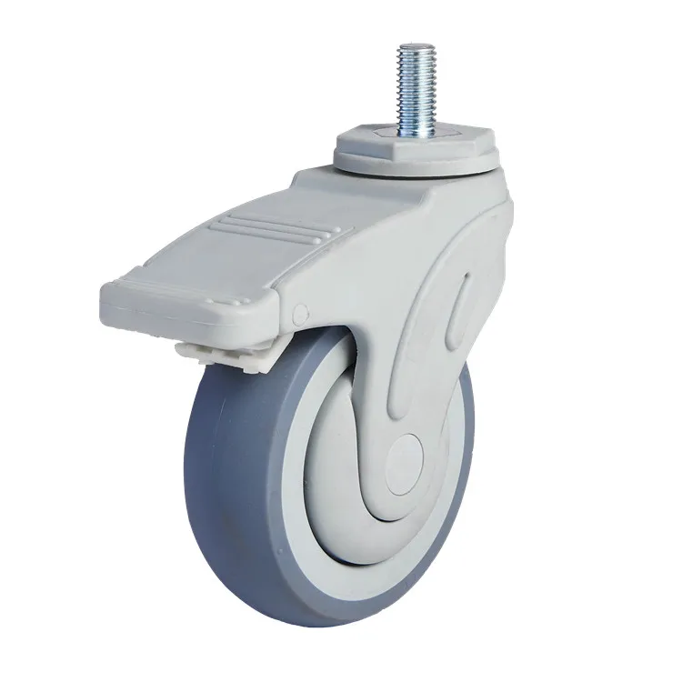 Medium duty  3/3.5/4/5  inch plastic thread stem medical silent caster wheel with  total  lock  brake