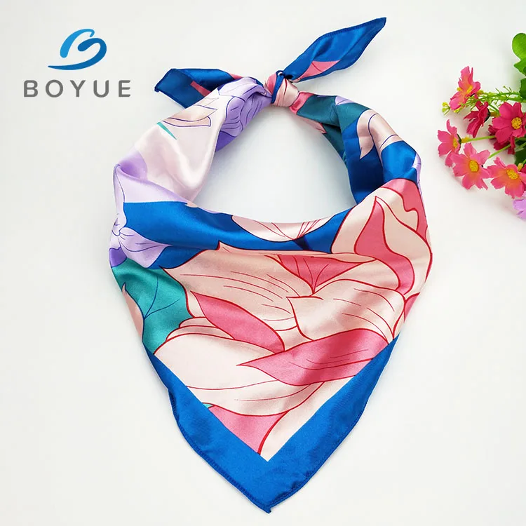 Women Printing Luxury Silk Bandana Scarf Custom Brand Name Customized Satin (74GSM) Digital /disperse Printing Custom Colors