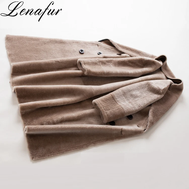Winter Khaki Color Soft Sheepskin Shearling Coat,Mongolian Lamb Skin Double Face Leather Shearling Coat For Women