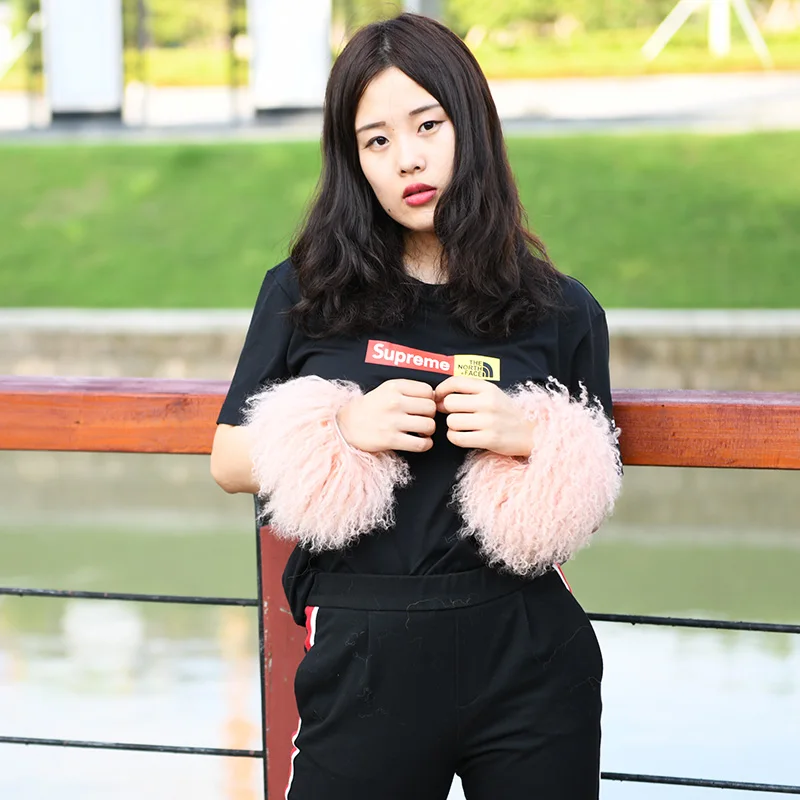 CX-A-47M  Garment Accessories Furry Slap On Lamb Skin Fur Wrist Women Cute Cuff