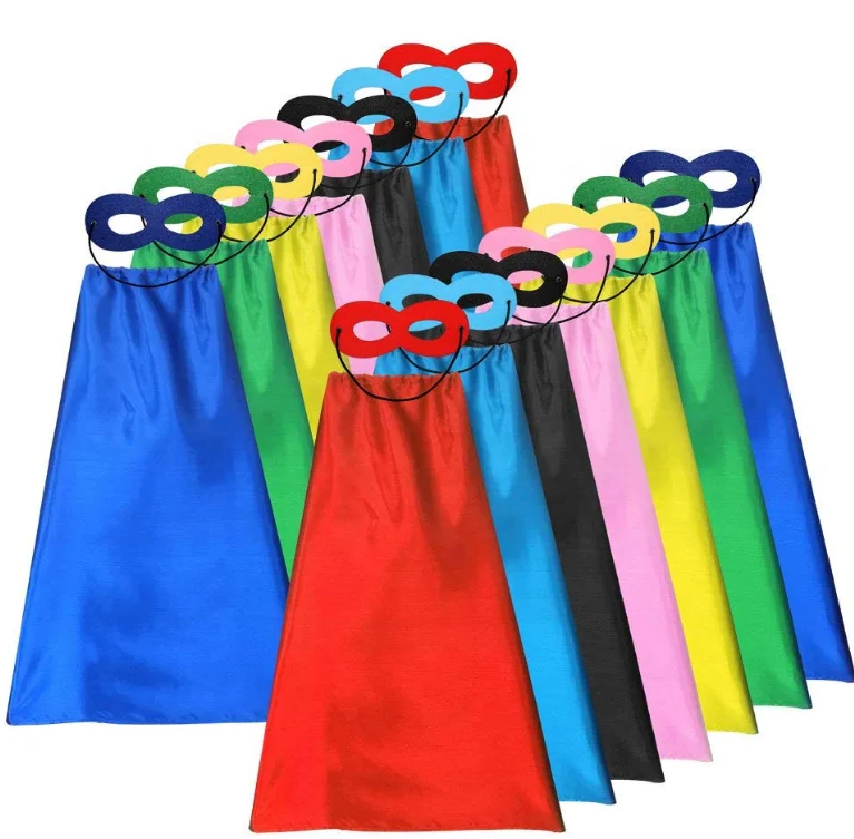 Custom logo printed cosplay costume satin silk superhero cape and masks for kids children