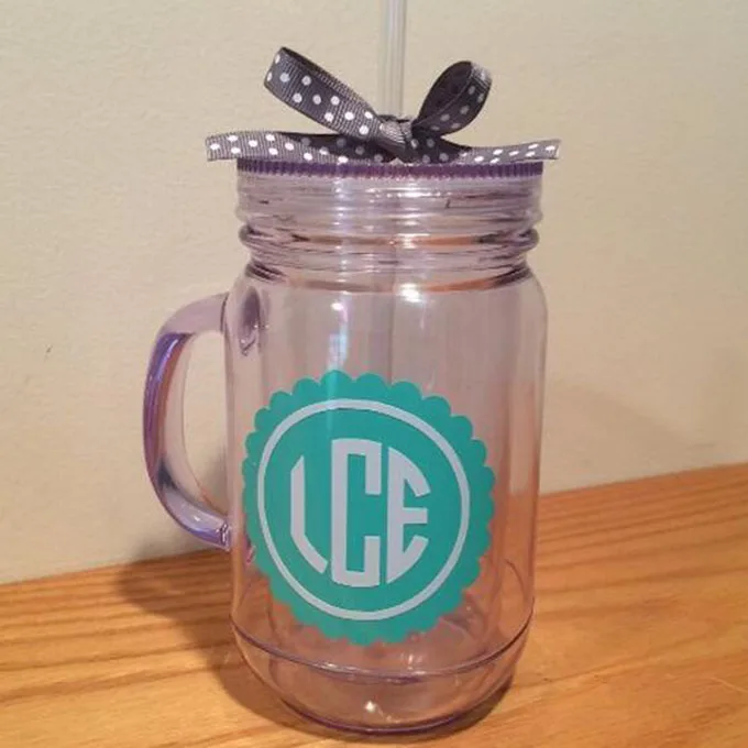 Custom acrylic mason jar with paper insert, bpa free double walled Paper insert mason jar tumbler, 22oz insulated mason jar