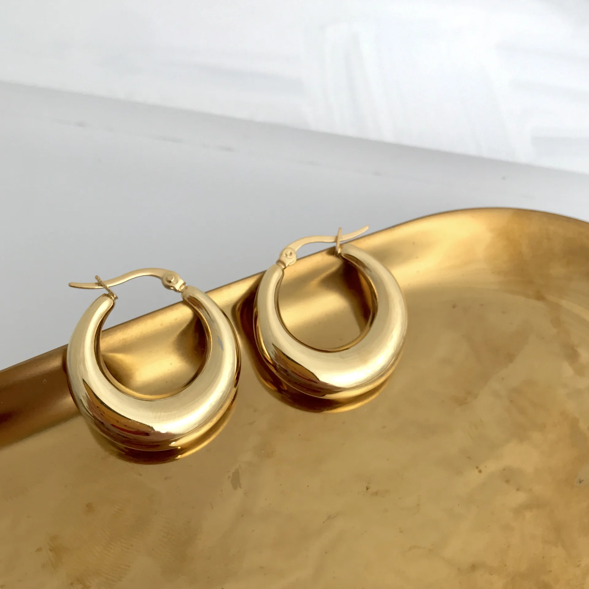 Small Steel Material Gold Plated Circle Hoop Earrings
