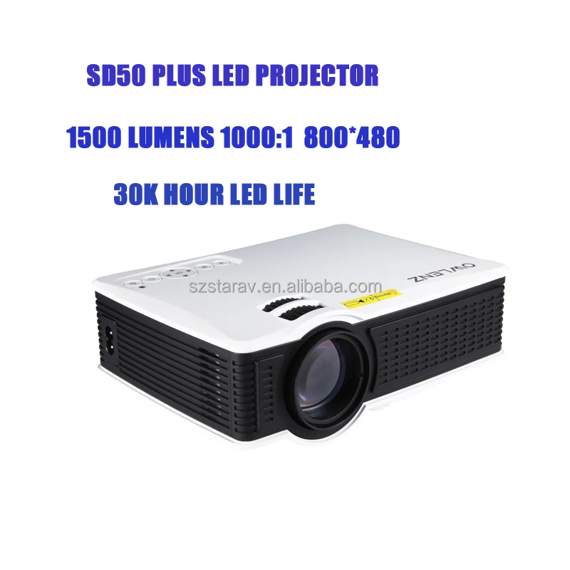 Мини-проектор SD50 плюс портативный домашний кинотеатр 1500 люменов проекции с USB VGA HDMI AV SD 30,000 часов жизнь СИД