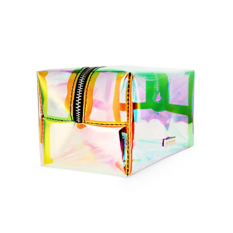 New women Fashion portable holographic laser colorful transparent PVC cosmetic bag