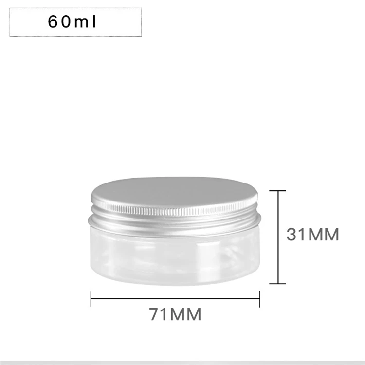 IBELONG Wholesale 60ml empty round clear pet plastic cosmetic packaging cream jar  with clear plastic cap