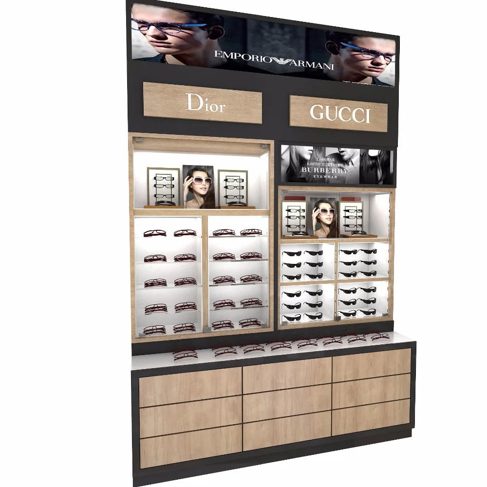 Professional Commercial Wall Mounted Lockable Showcase Retail Modern Glass Ideas Optical Shop Names Display Cabinets