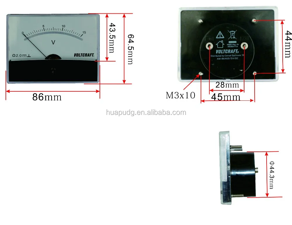 Перемещение тип катушки аналоговый дисплей метр панели ПМ-2 (HP-460) с зеркалом DC вольтметр 0-15 В